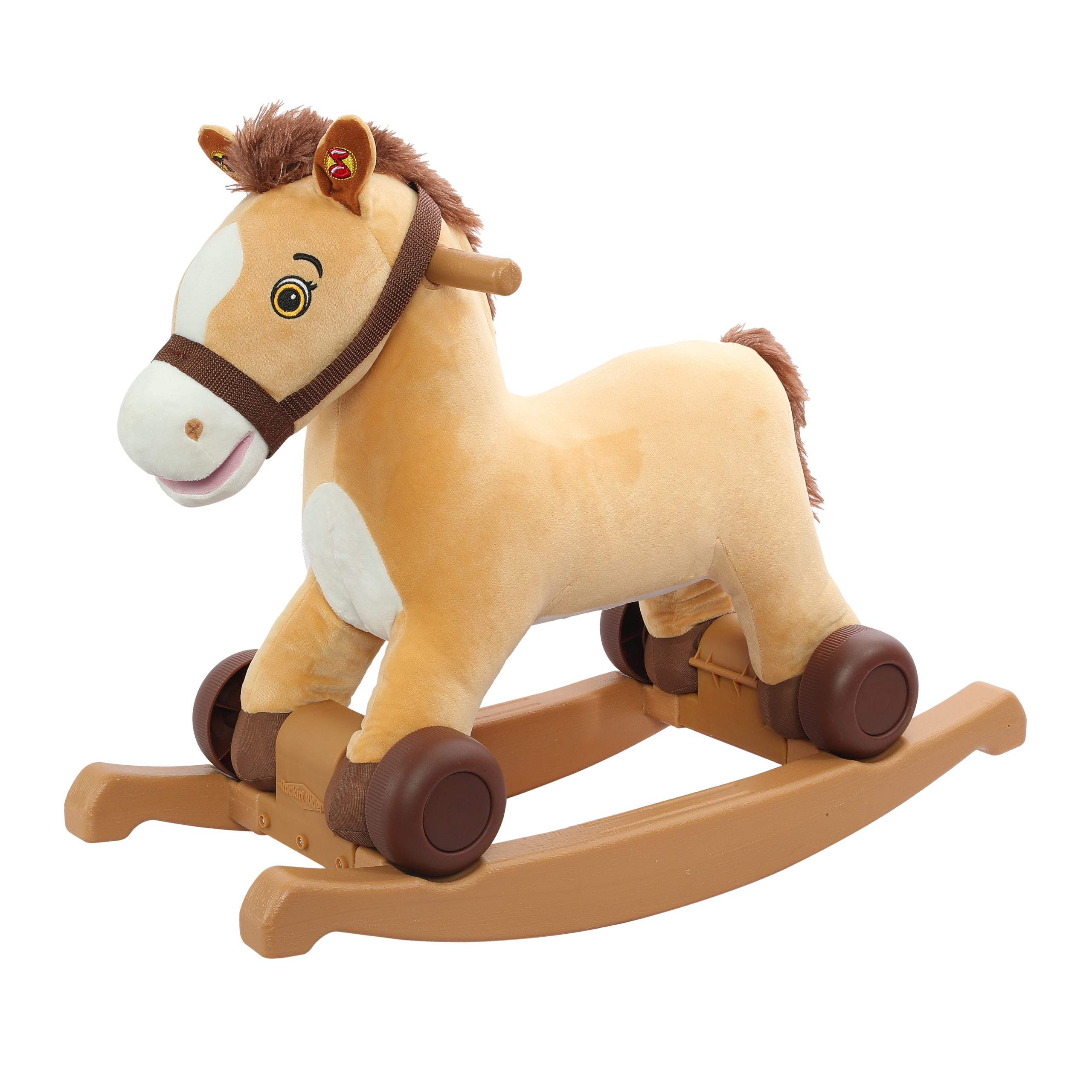 Kids Plush Ride On Toy Horse Rockin' Rider Charger 2-in-1 ROLLING Pony TALKING